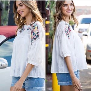 Playful Embroidered Top-WHITE